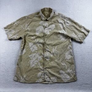 Tommy‎ Bahama Shirt Mens Large Yellow 100% Silk Floral Hawaiian Casual Button Up